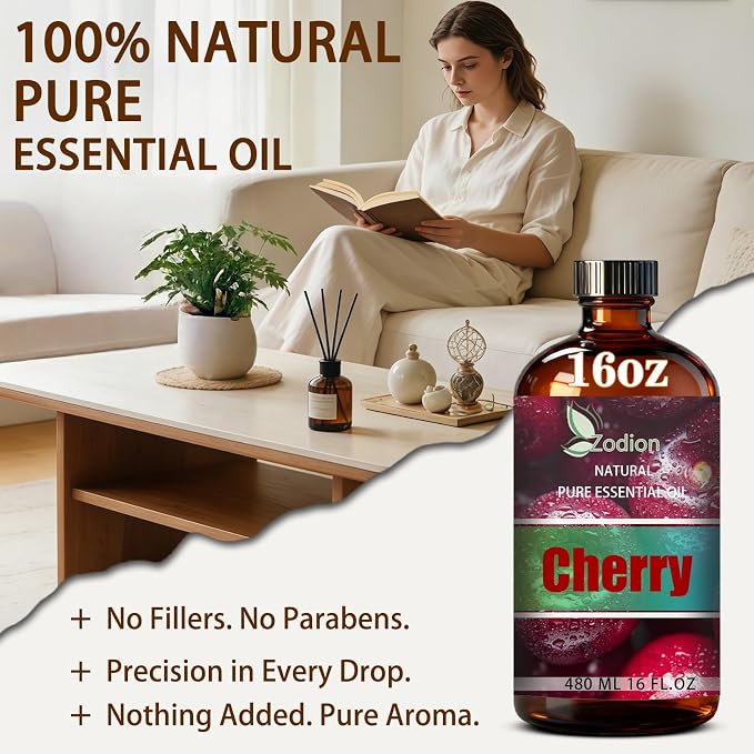 Cherry Essential Oil - Cherry Oil for Diffuser, 16 Fl Oz(480ml) | Candle Making, Soap Making, aroma, Strong Scent, Pure, Natural, Home Fragrance, Massage, Large Bottle