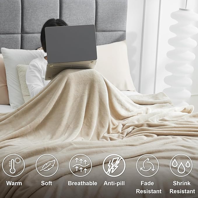 Hansleep King Taupe Fleece Blanket, Soft Flannel Bed Blanket | Fuzzy Cozy Blanket 90x108 Inches, Multi-use for Bed, Sofa, Couch, Travel, Camping, All Season Warm Lightweight Cover
