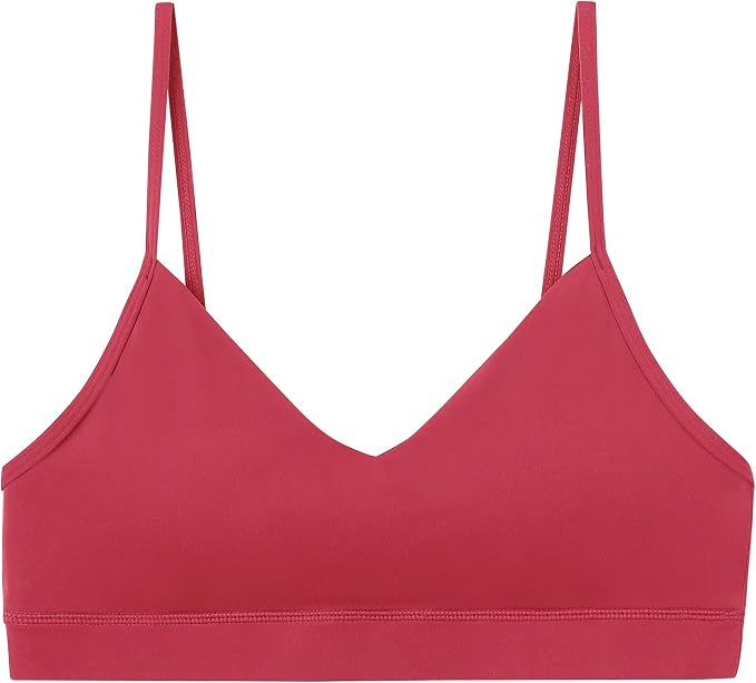 Oalka V Neck Sports Bra for Women Adjustable Padded Thin Straps Wireless Yoga Bras