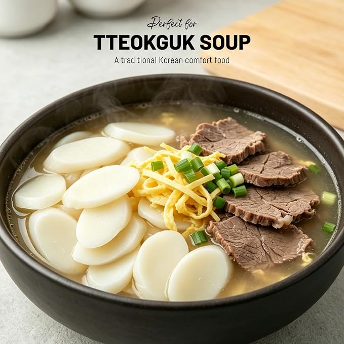 APEXY Sliced Korean Rice Cakes for Tteokguk Soup, Authentic Chewy Oval Rice Cake Slices, Gluten Free Korean Rice Cakes for Hot Pot, Stir Fry & Asian Cooking, 21 oz Pack of 2