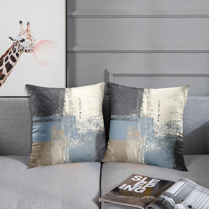Emvency Throw Pillow Covers Set of 2, 18 x 18 Inch, Blue Grey | Abstract Modern Painting Outdoor Decorative Square Pillow Cases Couch Cushion Case for Couch Bed Sofa Living Room Home Decor