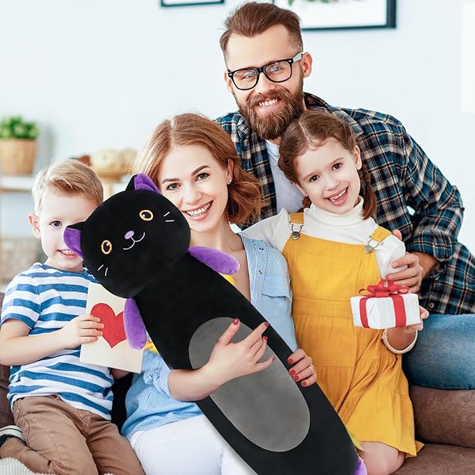 36” Long Cat Body Pillow Plush, Cute Big Black Cat Stuffed Animals, Giant Kitty Squishy Soft Plushies Toy, Gifts for Kids Girls and Boys, Birthdays Easter