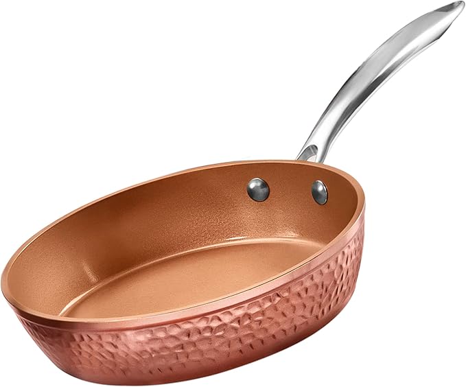 Gotham Steel 10 Inch Hammered Non Stick Frying Pans, Nonstick Frying Pan with Lid, Nonstick Pan, Ceramic Frying Pans Nonstick Skillet, Ceramic Pan, Non Stick Pan, Copper Pan, Dishwasher / Oven Safe | PFOA/PFOS/PTFE Free, Induction Compatible, Stainless...