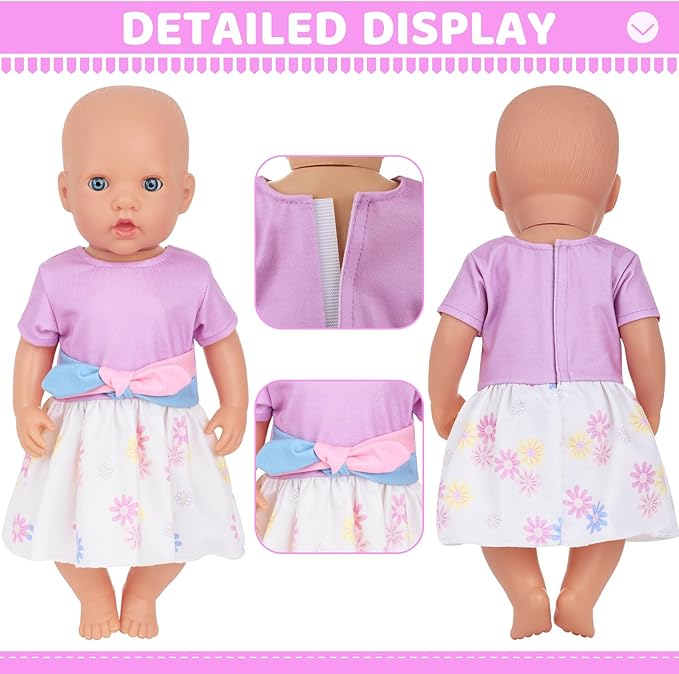 Baby Doll Clothes, 3 Set 18 Inch Doll Girl Clothes and Accessories 4 Pcs Include Jumpsuits Skirt Headband (No Dolls)