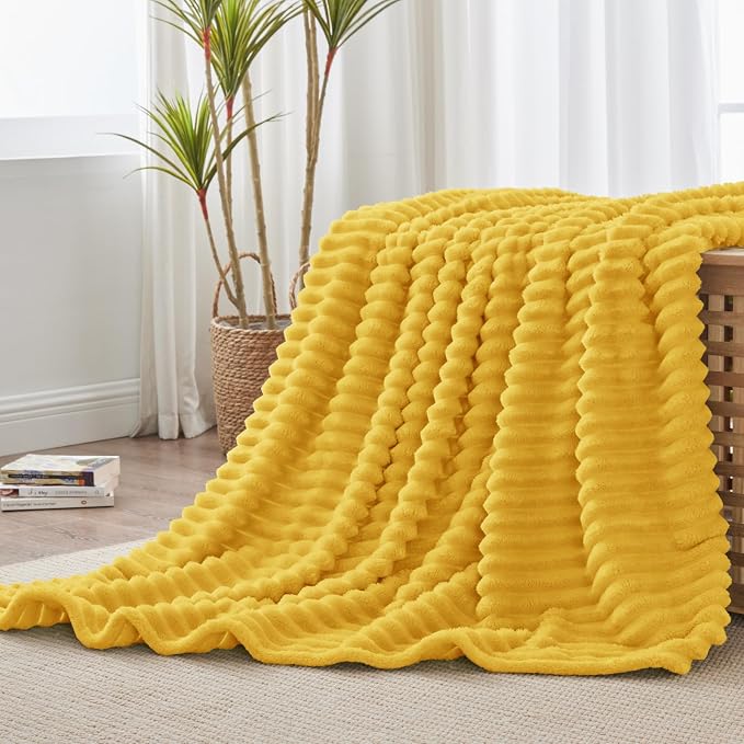 BEDELITE Ribbed Twin Blanket for Couch & Bed, Light Yellow, 60"x80" | Ultra-Soft Plush Fleece, Cozy, Warm Yet Lightweight, Ribbed Texture, Home Decor, Machine Washable, Giftable, All-Season Use