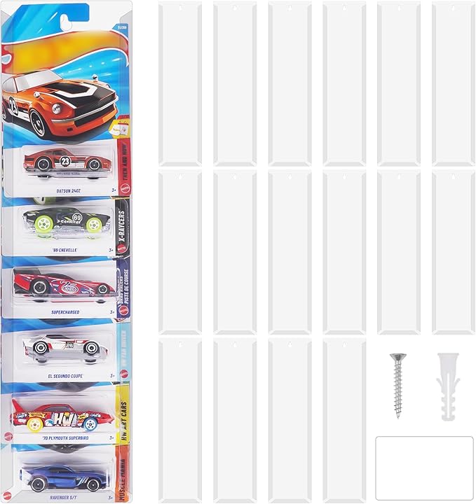 16 Pack Clear Display Case for Hot Wheels Storage, Model Cars Display Case Wall Mount, Plastic Wall Storage for 1:64 Scale Models Hot Wheels Display