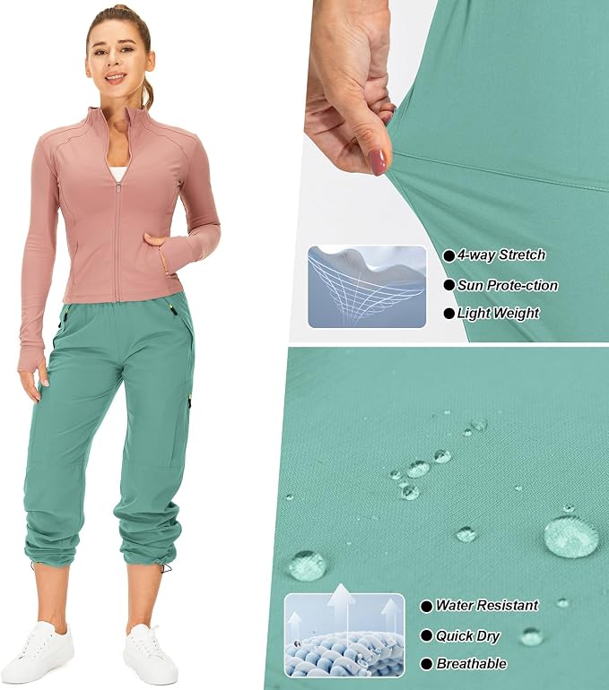 Womens Hiking Pants Quick Dry UPF 50 Lightweight Travel Golf Cargo Safari Pants Zipper Pockets