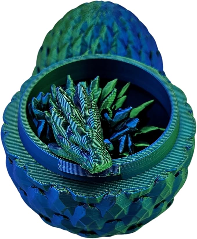 Surprise Dragon Egg Articulating Gemstone Dragon Fidget Figurine - 3D Printed Dragons Flexible ADHD, Autism, Relief Anxiety - Articulated Joints (Blue Green Silk)