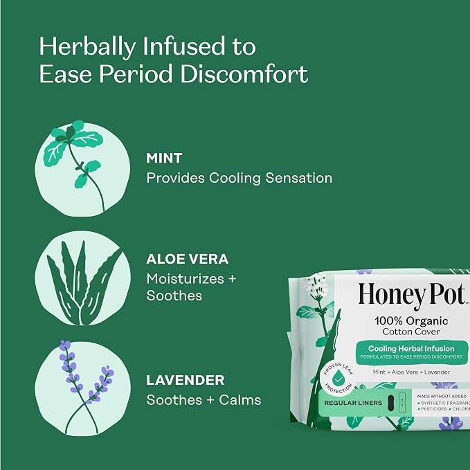The Honey Pot Company - Herbal Pads for Women - Regular & Everyday Liners Bundle - Infused w/Essential Oils for Cooling Effect & Cotton Cover - Sanitary Pads - Feminine Care