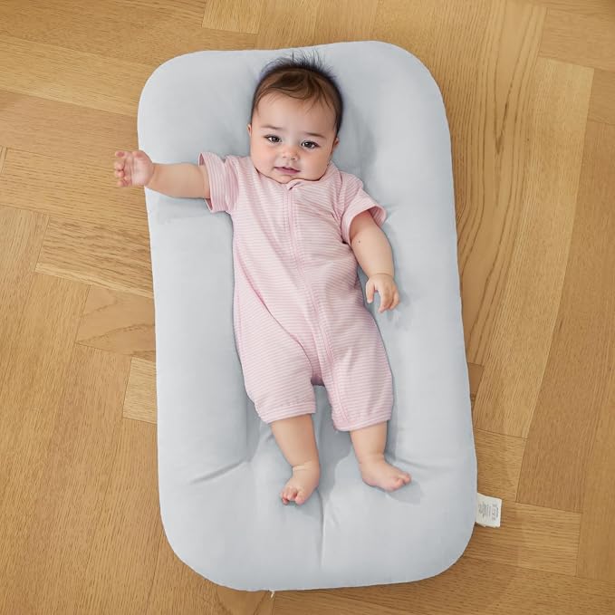 Baby Lounger for Infants Babies 0-12 Months, Bionic Organic Lounger, Soft Cotton Breathable Infant Floor Seats & Loungers for Newborn Baby Shower Gifts (Gray)