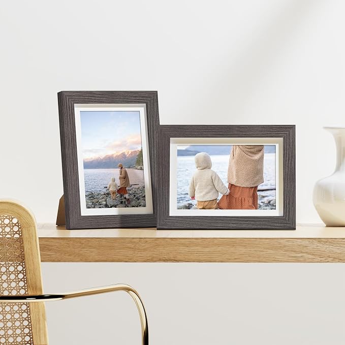 Vittanly 5x7 Picture Frames Set of 9 for Wall & Tabletop Display, Dark Grey | Display Pictures 4x6 with Mat or 5x7 without Mat, Small Photo Frames, Engineered Wood with Shatter Resistant Plexiglass