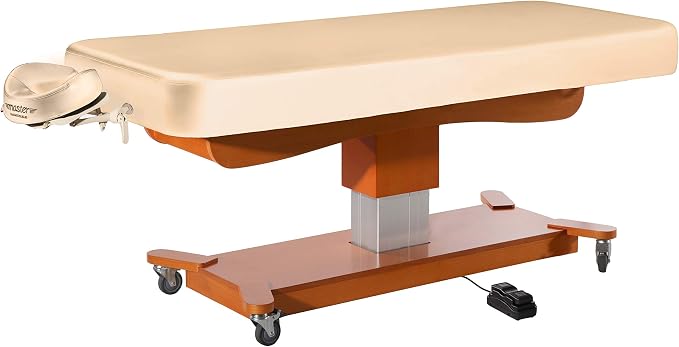 Master Massage Maxking Comfort Elctric Lift Spa Salon Stationary Pedestal Flat Beauty Bed (Cream), D23123W