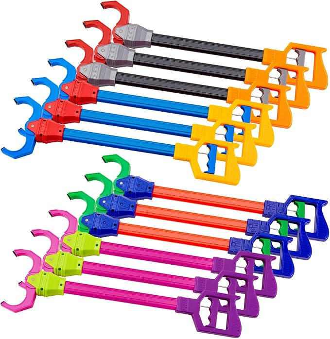 Lewtemi 12 Pcs Interactive Grabber Toy for Kids Claw Robot Arm Pack Reacher Pickup Tool for Boys Girls Children Fun Early Learning and Hand Eye Coordination Play, 18 Inch (Mixed Color)