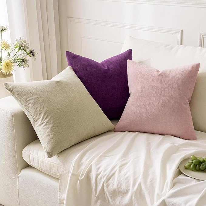 MIULEE Pink Chenille Couch Throw Pillow Covers, 20x20 | Set of 2, Valentine Cute Romantic Home Decor, Soft Farmhouse Modern Style, Decorative Pillowcases for Sofa Living Room Bed