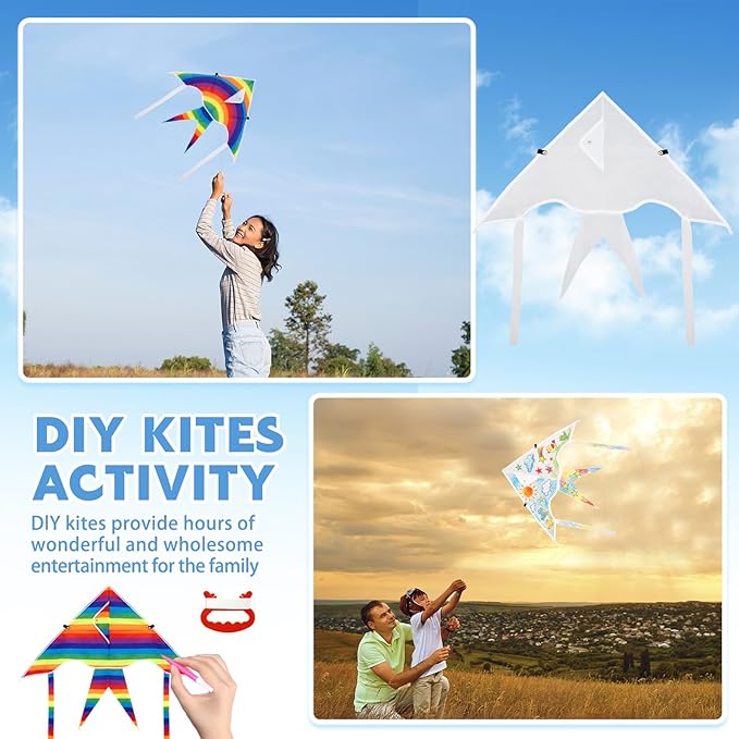 Syhood 64 Pcs DIY Kites for Toddler Kids Making Kit 20 Inch Summer Decorating Coloring Kites with String Making Craft Kits for Outdoor Game and Activities