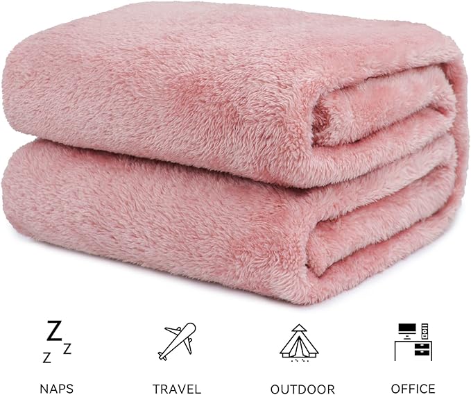 Pink Plush Throw Blanket, Soft Flannel Fleece Blanket for Couch Sofa Bed, Elegant Home Decor Blanket, Cozy Warm Throw for Bedroom, Gifts for Women, Birthday Gifts for Wife Mom Girlfriend