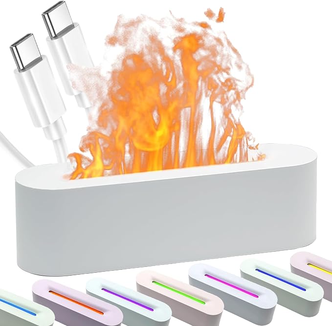 Essential Oil Diffuser, Fireplace Fire Flame Aromatherapy Diffuser, 150ml Ultrasonic Cool Mist Humidifier, Scent Aroma Diffuser with 7 Colors Light, Timer & Auto-Off for Home, Room (White)