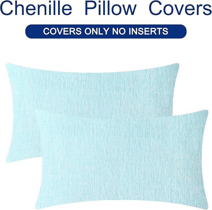 CaliTime Decorative Throw Pillow Covers 26 X 16 Inches Light Blue Grey | Pack of 2, Cozy Chenille Cushion Cases for Couch Sofa Bed Living Room Farmhouse Home