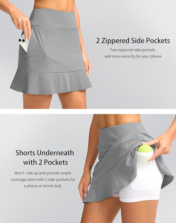 16" Golf Skorts for Women with 5 Pockets | Athletic, Tennis Skirt, High Waisted, Pickleball, Travel, Casual, Lightweight, Ruffle Summer Skirt, with Shorts