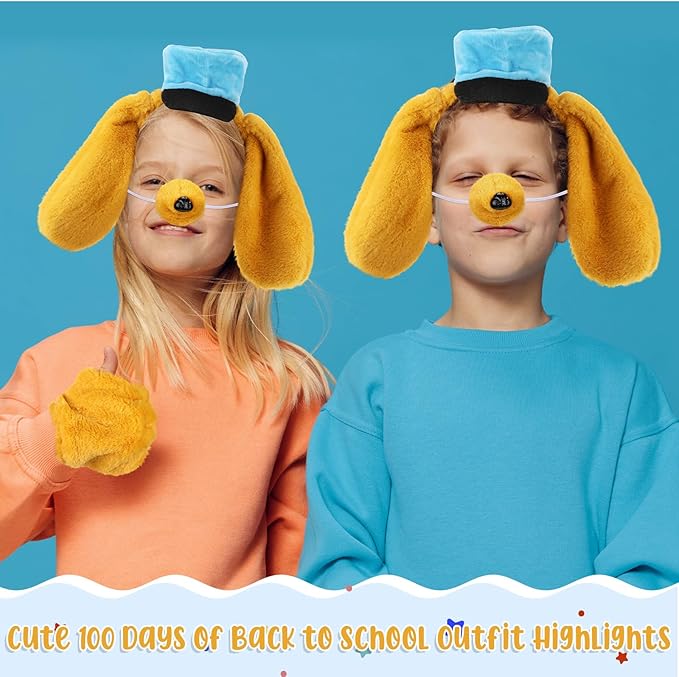 3 Pcs Dog Ear Headband Nose Paw Gloves Yellow Puppy Dog Costume Set Animal Police Cartoon Costume Set For Kids Boys Girls