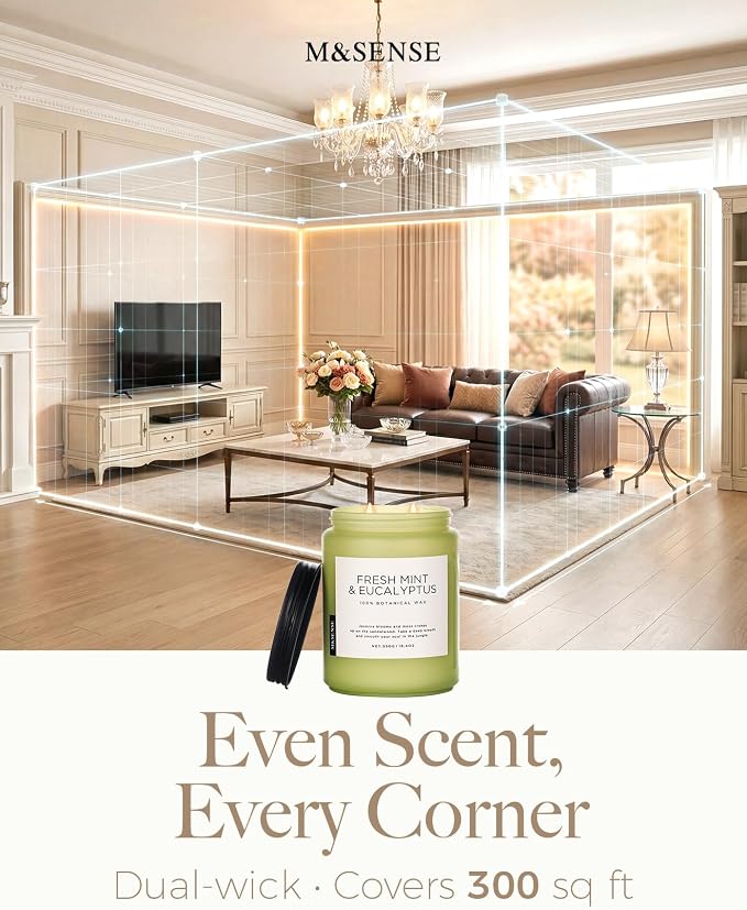 M&SENSE Sandalwood Rose Scented Candle 19.4oz 110 Hours Long Lasting Burn Natural Soy Wax Strong Scented Candle for Home, 2 Wick Home Fragrance Slow Burning Housewarming Gifts for Men Women