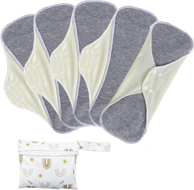 Reusable Incontinence Pads,Graphene Pads Sanitary Napkins,Washable Menstrual Pads,with 1 Storage Bag,Panty Liners Pads Period for Women/Postpartum/Incontinence Patients(Yellow/XL/5pcs)