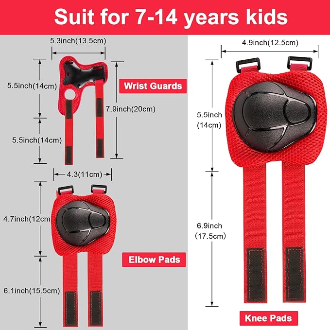 Kids/Youth Knee Pads and Elbow Pads Set with Wrist Guard 3 in 1 Kids Protective Gear Set for 3-14 Years for Skateboarding, Skiing, Cycling, BMX Biking, Running, Scooter