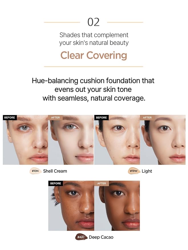 JUNG SAEM MOOL Essential Skin Nuder Cushion | Natural Finish, Buildable Coverage Cushion Foundation by Korean Makeup Artist (Refill Not Included, 0.49 Fl Oz), 30N Amber