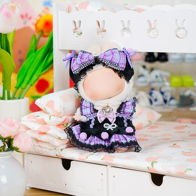 3 Piece 17cm Doll Clothes and Accessories Outfit - Bow Clips, Necklace & Dress, Fashionable Doll Dress Up Set