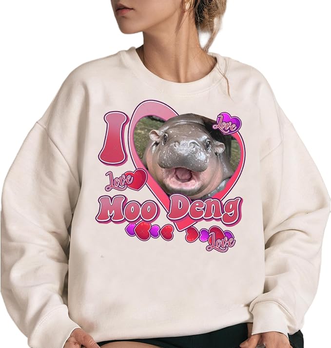 YOUNG GREEN Moo Deng Sweatshirt Moo Deng Bouncy Pig T-Shirt The Cute Baby Hippo Sweatshirt Gift For Moo Deng Lovers