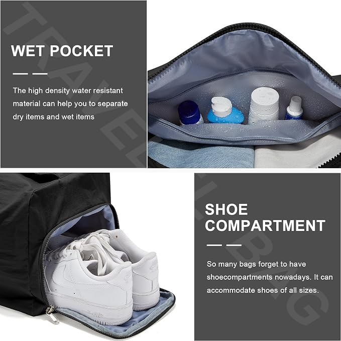 Large Gym Bag with Shoe Compartment, Workout Sport Duffle Bag for Women Travel, Waterproof Shoulder Overnight Bags Lightweight Carry on Tote Bags for Swim, Yoga, Dance