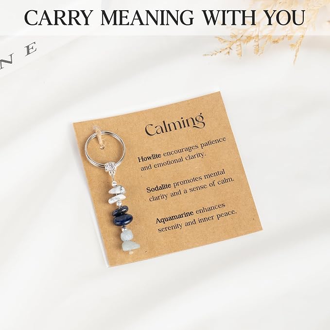 Sensemory Crystal Keychain Calming Gifts For Women, Anxiety Healing Stress Relief Reduction Stones, Crystal Therapeutic Gifts