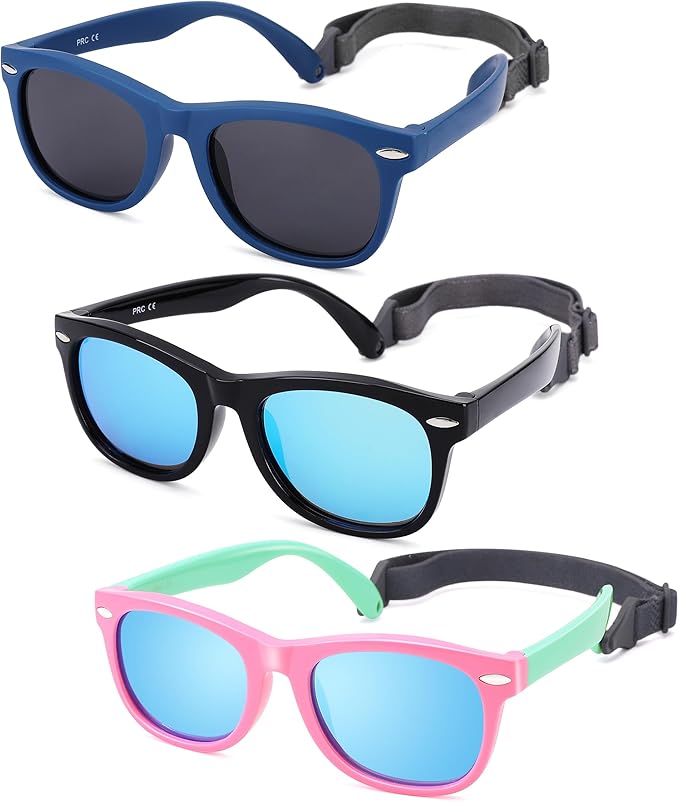 Polarized Baby Sunglasses with Strap - Unbreakable Flexible Infant Sunglasses for Toddlers Age 0-24 Months