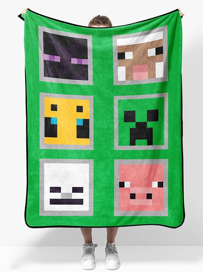 Sunny Side Up Minecraft Plush Travel Throw Blanket - Measures 40 x 50 Inches - Super Soft & Cozy Travel Accessories Features Creeper & Enderman
