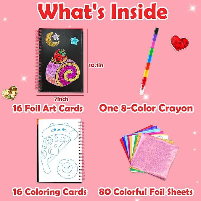 FUNNYB&G Foil Art Crafts for Kids Ages 4-8: Valentines Crafts for Kids 2026,Birthday Gift for Girls,Art and Crafts Supplies,Party Favors,Creative Toys for Girls Boys 4 5 6 7 8 9 Years Old(Food)