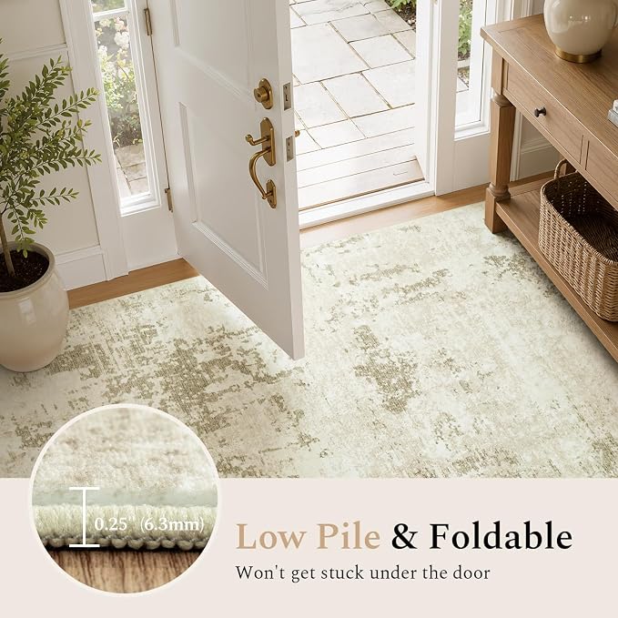 Rugflix 8x10 Area Rugs for Living Room, Washable Linen Beige Large Rug | Machine Washable; Stain-Resistant; Low Pile; Non-Slip; Modern Abstract; Carpet for Bedroom Dining Office Nursery Home