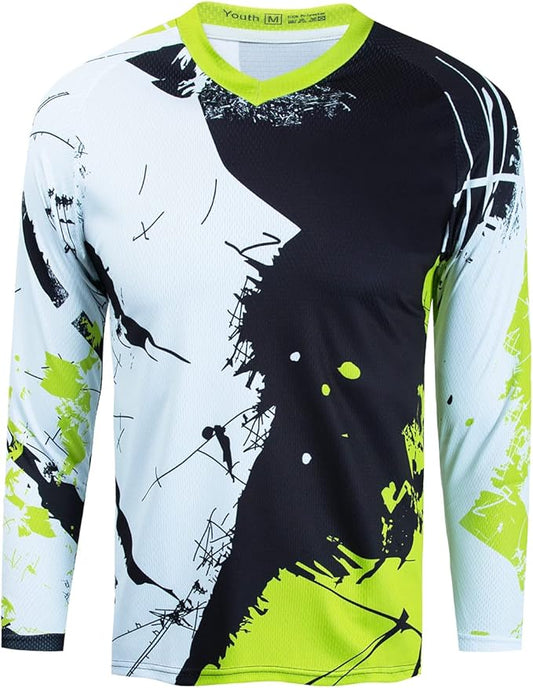 Boy Girl Cycling Jersey Kids Mountain Bike Motocross Long Sleeve Shirt Biking Tops 4-14 Years