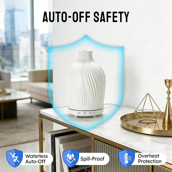 Essential Oil Diffuser 150ml,Resin Diffuser Ultrasonic Aromatherapy Humidifier with 1/2/4H Timer, 7 Color Lights, Auto Shut-Off, Whisper-Quiet for Home Bedroom Office (White)