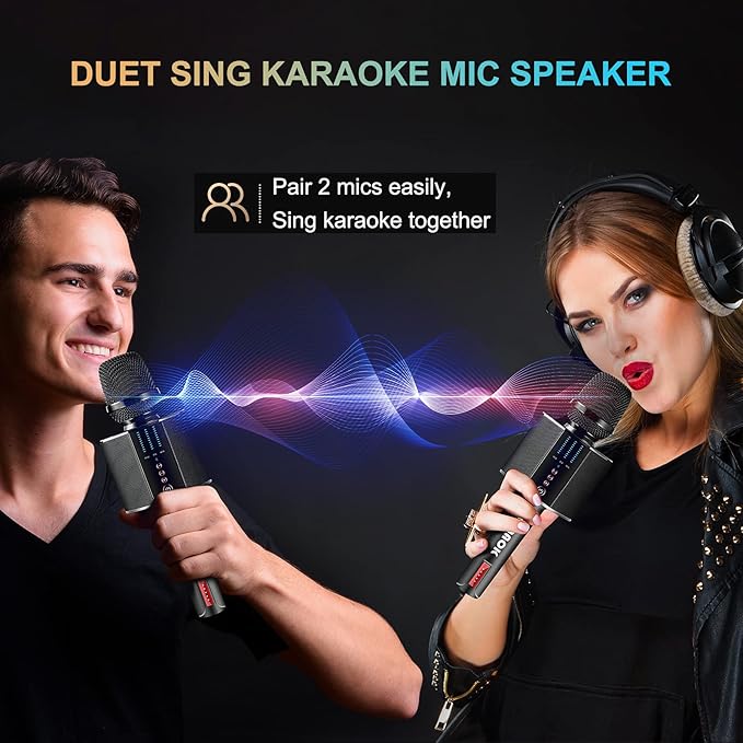 BONAOK Karaoke Microphone, Portable Wireless Bluetooth Karaoke Mic for Adults&Kids Car Home Outdoor Party, Karaoke Machine for PC/All Smartphone G50 Black 2025