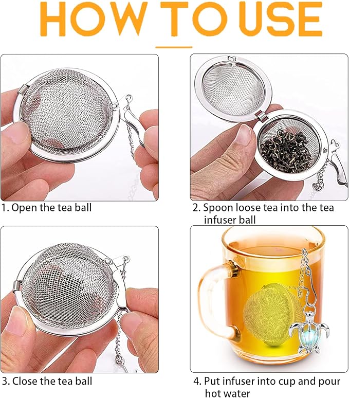 2pcs Tea Infuser TeaSanavie Loose Leaf Tea Steeper Stainless Steel Tea Ball Mesh Tea Strainer Silver Glow In The Dark Turtle Pendant Tea Filter with Extended Chain Hook for Brew Fine Loose Tea Leave