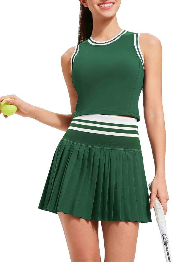 Two Piece Tennis Skirt Set for Women High Waisted Pleated Athletic Golf Skirt Sets Women 2 Piece Outfits with Pockets