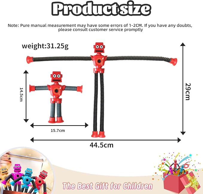 Bendable Robot Figures, Basket Stocking Stuffer Set of 4 Flexible Men, Telescopic Suction Cup Robot Toy, Telescopic Pop Tubes, Fidget Tubes Sensory Toys for Girls Boys