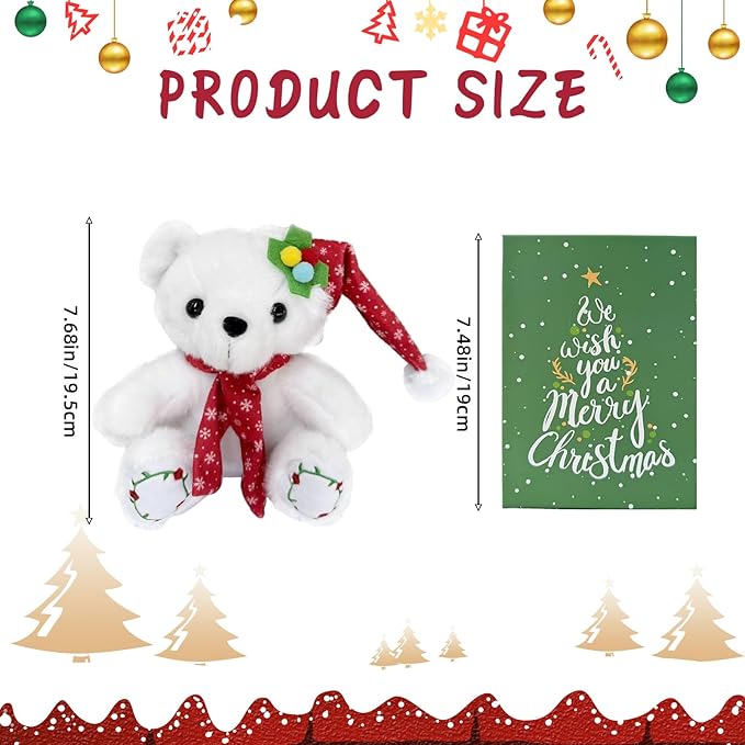 Christmas Teddy Bear Stuffed Animal 2025 Polar Bear Stuffed Animal Christmas Plush Toys Gifts for Kids Adult Birthday Holiday Indoor or Outdoor Home Party Decorations