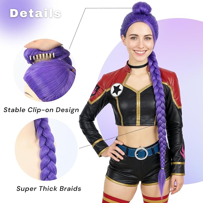 morvally Womens 47 Inches Purple Long Braided Ponytail Wig - Anime Cosplay Wigs for Women Halloween Costume Party (Purple, Adults)