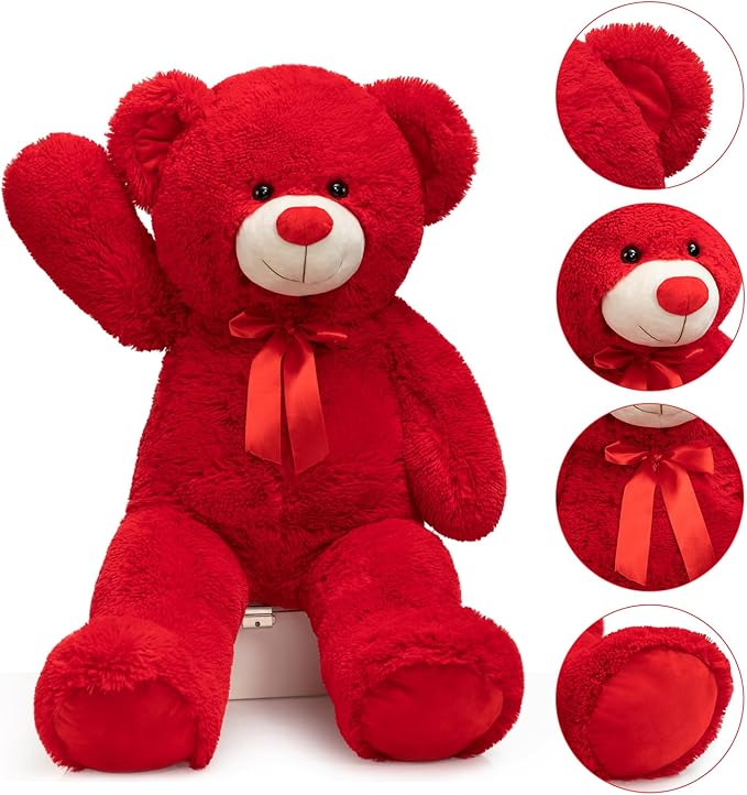 Big Teddy Bear Stuffed Animal Giant Teddy Bear Plush with Red Ribbon Bow Plush Toy Gift for Girlfriend Bride 36 inch Red
