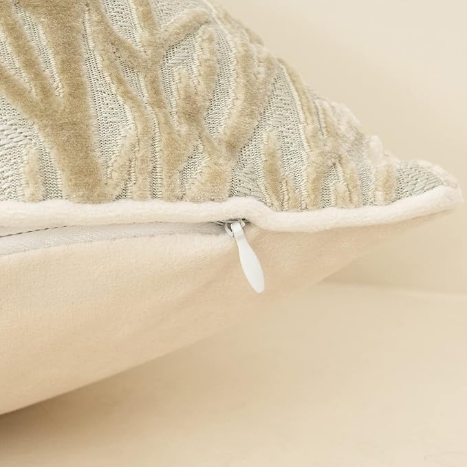 Beige Throw Pillow Cover Velvet Cushion Cover Branches Rectangular Neutral Pillowcase for Sofa Couch Bedroom Living Room, 12x20 Inch