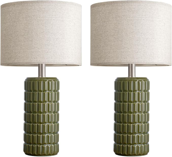 23" Modern Ceramic Table Lamps Set of 2 - Table Lamps for Living room, Farmhouse Bedside Night Stands Lamp for Bedroom, White Boho Nightstand Lamps Set of 2, Desk Lamp for End Table Home Decor(Green)