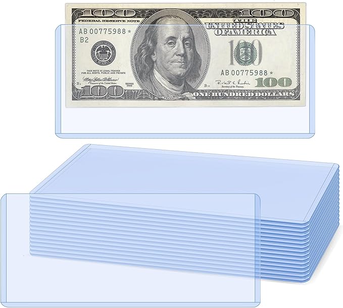 15 Pack Hard Plastic Clear Money Holders Dollar Bill Holders Money Top-Load Sleeves 6.85 × 2.91 Inches Currency Holder for Bills, Collectors