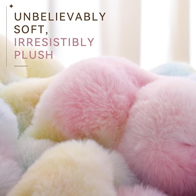 Faux Rabbit Fur Throw for Couch - Rainbow Bubble Blanket 60"x80" | Fluffy Plush Fuzzy Colorful Throw for Sofa & Bed, Super Soft Cozy Comfrt Blanket, Luxury Rainbow Decor Gift for Women