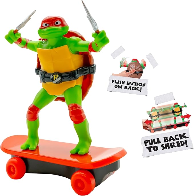 Teenage Mutant Ninja Turtles Toy, Raphael Sewer Shredder Pullback Skateboard, Mutant Mayhem TMNT Ninja Turtle Figure, Ages 3+